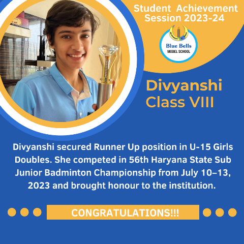 Divyanshi clinches Runner Up Position in Haryana State Sub Junior Badminton Championship 